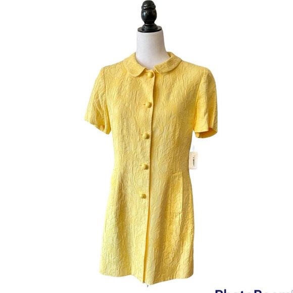 Louben 60s mod vintage style brocade damask yellow Peter Pan collar jacket dress - Picture 1 of 12